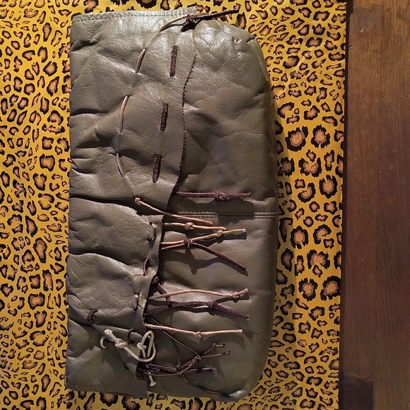 Opulent Containers Handbags - Opulent Containers Vintage African Leather Fringe Shoulder Bag Olive Green EUC